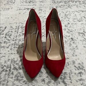 Red Suede Pointed Toe High Heels